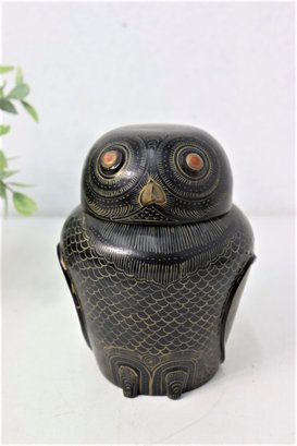 Made In Burma Painted Handmade  Small Owl Trinket Box