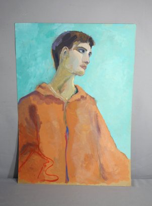 Unframed Original Portrait Painting Of A Young Man In An Orange Jacket