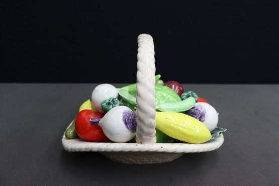 Festive Ceramic Vegetables In Braided Basket