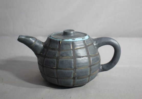 Artisan Blue Grid Ceramic Teapot