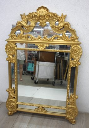 Exquisite Gold-Tone Floral And Shell Decorative Wall Mirror