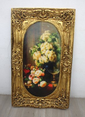 Opulent Large Still Life Fiberglass Painting With Ornate Frame