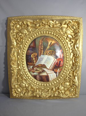 Baroque-Style Music-Themed Still Life Painting In Foam-Injected Frame