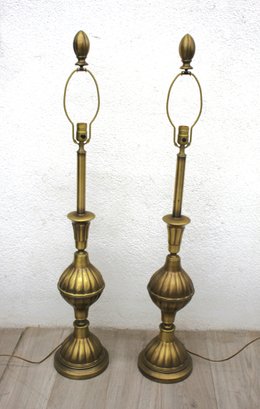 Pair Of Classic Brass Candlestick Lamps