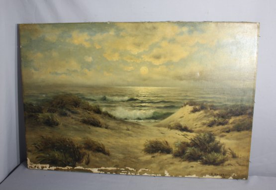 Moonlit Coastal Dunes' - Vintage Seascape Oil Painting