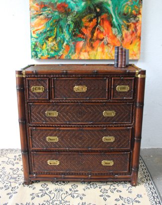 Ralph Lauren Safari Campaign Chest  Woven Rattan & Bamboo Accents, Brass Hardware