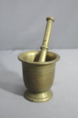 Antique Heavy Brass Mortar And Pestle
