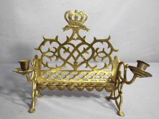 Vintage Brass Hanukkah Candelabrum With Crown Motif