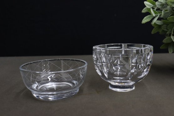 Orrefors Thousand Windows Bowl By Simon Gate  And Tiffany & Co Diamond Etched Bowl