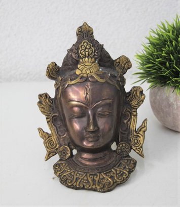 Burnished Brass Mask Of Himalayan Goddess Tara