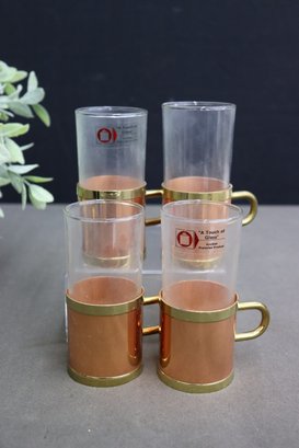 Set Of 4 Copper, Brass, And Glass Turkish-style Coffee Mugs