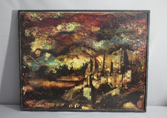 Enigmatic Abstract Landscape - Oil Painting, Signed Lower Left