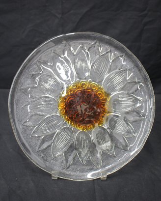 Vintage Clear And Amber Sunflower Glass Plate