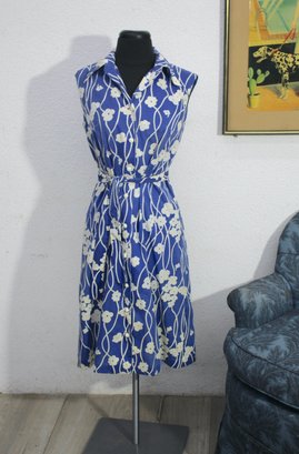 Vintage Liberty Circle Blue Floral Button-Down Dress - Size Small'