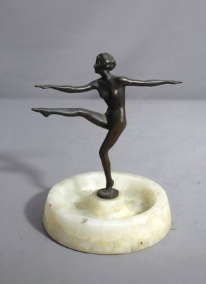Josef Lorenzl Bronze Sculpture With Onyx Ashtray Base - Art Deco Elegance