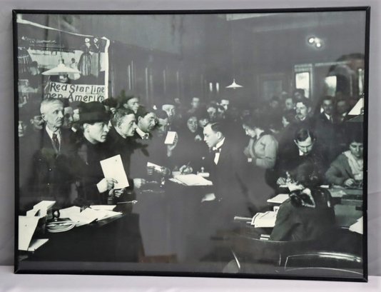 Vintage B &W Photo Print Of Scene At Red Star Line Antwerp To New York Check In, Framed