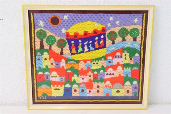Habdmade Needle Art Crochet Of Jerusalem By Jenny Weber 1987 Israel, Framed