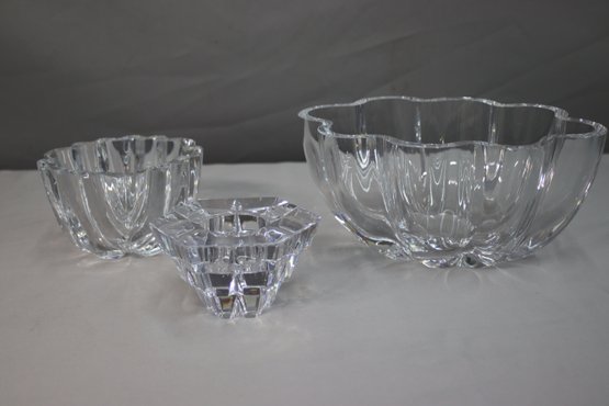 3 Vintage Crystal Bowls And Votive Holder, Including Orrefors And MillerRogaska