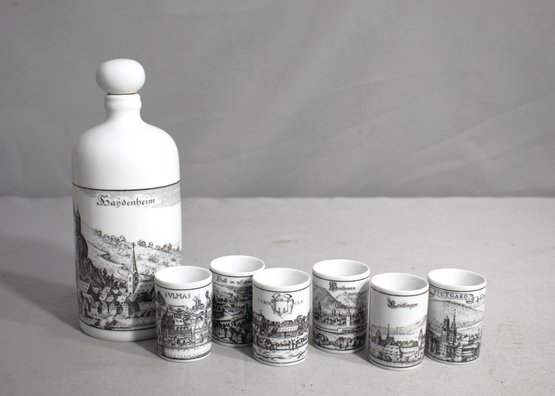Porcelain Altenkunstadt Decanter 6 Shot Glasses Complete Set RARE Bavarian Germa