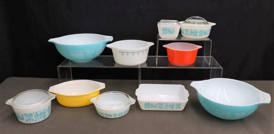 Group Lot Of Assorted Vintage Pyrex Bakeware - Amish Butterprint And BOLD Colors On Varied Forms