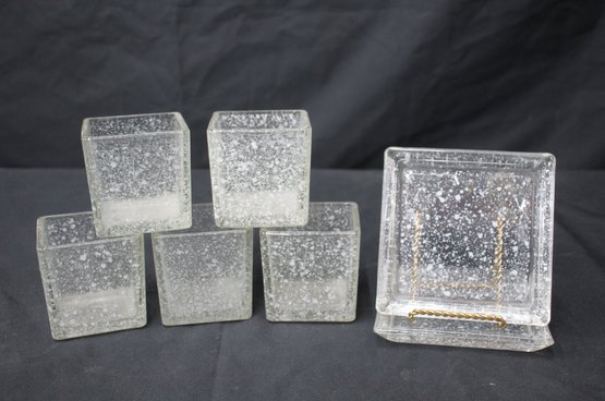 Group Of Glass Candle Holders And Two Under Plates