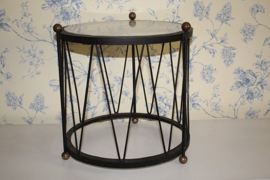 Iron Drum Form Stand With A Round Mable Top