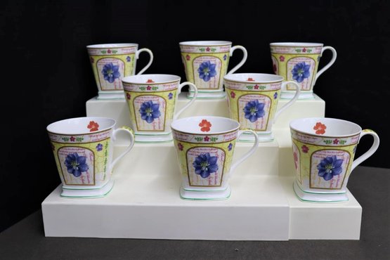 Set Of 8 Mugs In Flora Pattern Sutherland English Fine Bone China