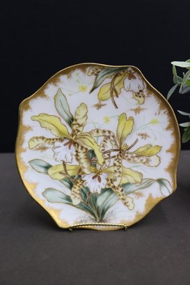 Antique Gold Outline And Accent Hand-Painted Flowers And Gilt Edge Plate, Signed MS 1890