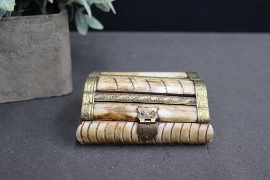 Brass And Carved Bone Trinket Box, Made In India