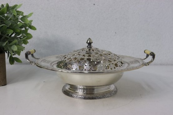 Wilcox Silver Plate EPNS Flower Centerpiece Bowl With Handles & Cover