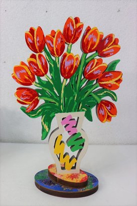 David Gerstein Studio Pop Art Post Modern Flowers Vase Wood Sculpture