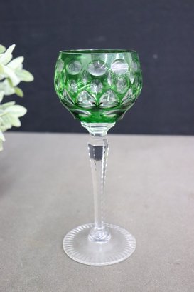 Vintage Stemmed Goblet Emerald Green Cut To Clear Bohemian