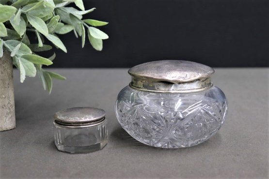 Vintage Cut Glass Powder Jar And Rouge Pot