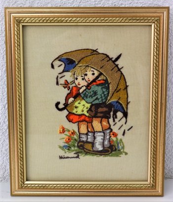 Vintage Hummel Framed Crewel Work-Embroidered