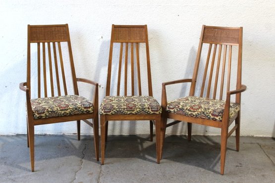 Set Of 3 Mid-Century Modern Slat Back Dining Chairs - Two Armchairs And One Side Chair