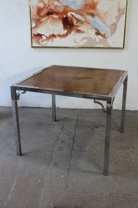 Vintage Mid Century Modern Chrome & Wood Occasional Side Table - Hollywood Regency