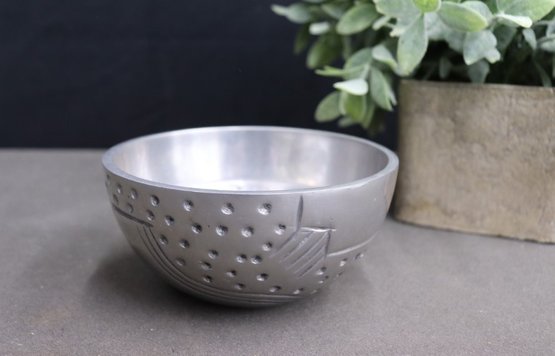 Post-Modern  Dimpled And Striped Metal Alloy Small Decorative Bowl