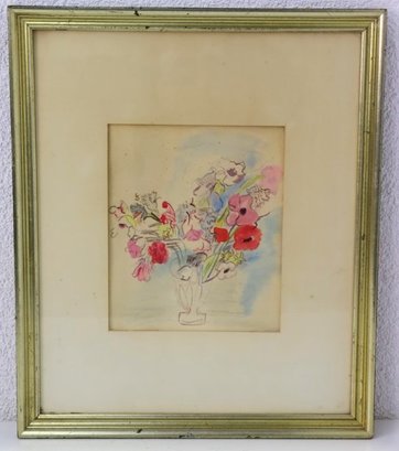 Original Watercolor With Wide Mat And Patina Frame