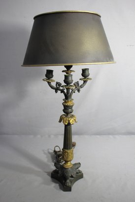 Ornate Antique-Style Candelabra Lamp With Shade