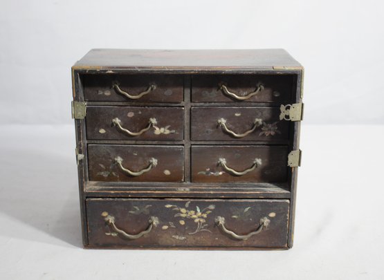 Antique Asian-Inspired Apothecary Chest - Floral Motif, Circa Early 20th Century'