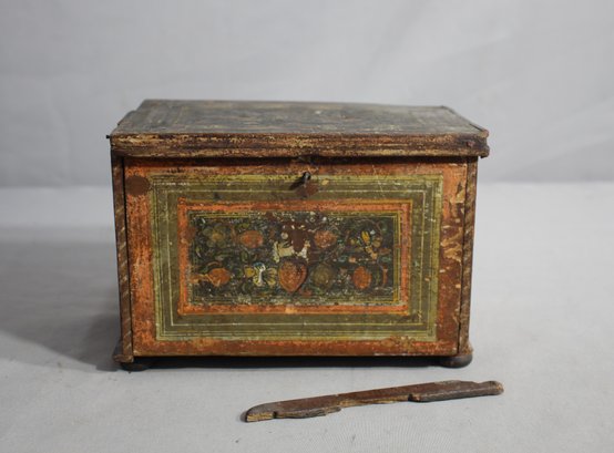 Antique Folk Art Painted Jewelry Box - Distressed Condition'
