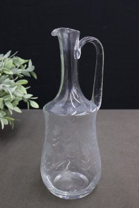 Vintage Daisy Pattern Etched Glass Long Neck Carafe