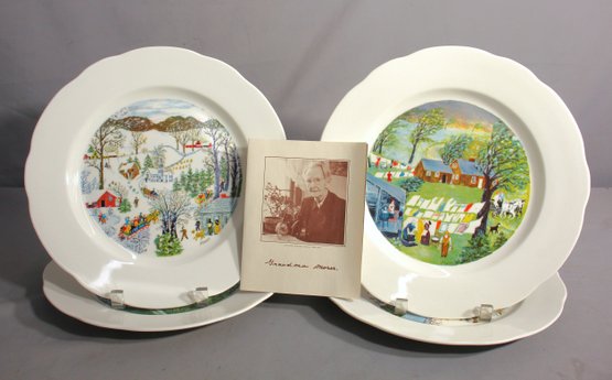 Grandma Moses Collectible Plates: Pastoral Winter And Summer Scenes