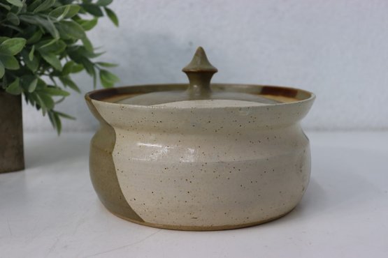 Tri-Color Glaze Studio Pottery Stoneware Lidded Casserole Dish, Signed