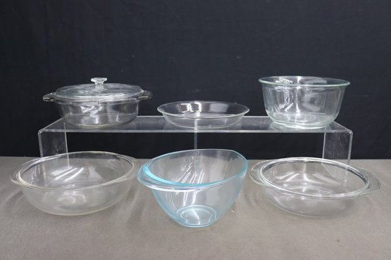 Group Lot Of Glass Bakeware And Mixing Bowls, Some Pyrex