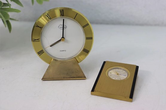 Two Vintage Brass Body Desk Clocks