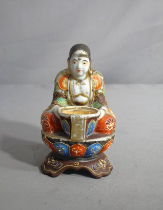 Vintage Japanese Hand Painted Meditating Man With Incense Bowl Figure