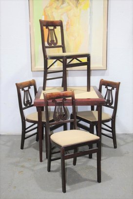 1 Of 2: Four Folding Harp Back Chairs With Matching Square  Folding Table