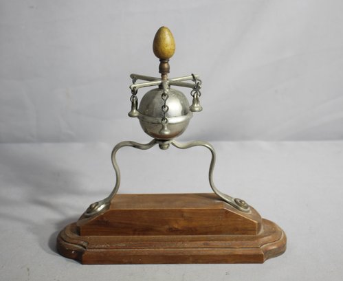 Antique Sleigh Bell On Curved Stand With Wooden Base