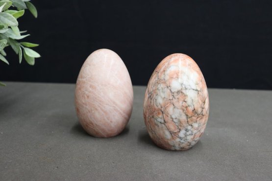 Two Carved And Polished Marble  Eggs